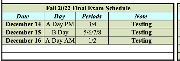  Finals Schedule